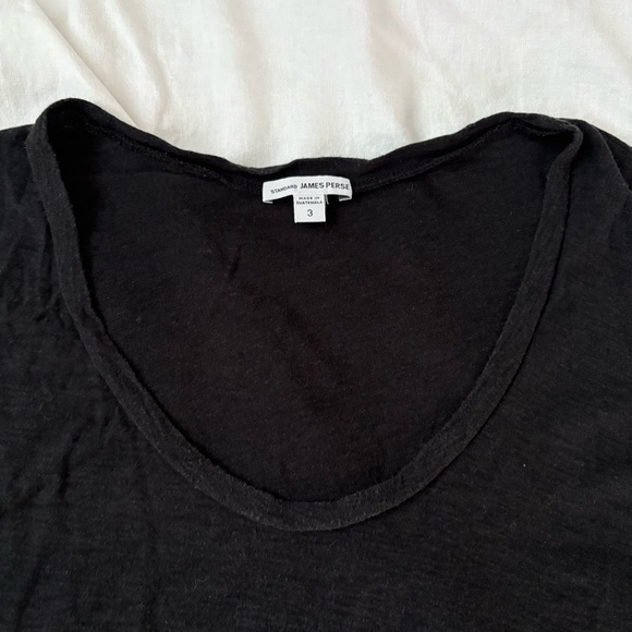 James Perse Sz 3/LARGE Black Women T-Shirt Deep plunging Neck Short Sleeve - Picture 4 of 7
